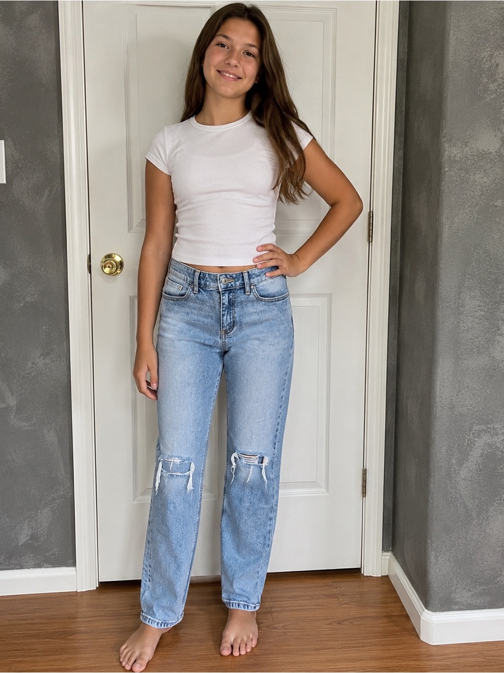Abercrombie Light Wash High Rise Straight Distressed Y2K Jeans Girls 13/14Long